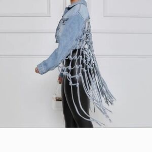 Stylish Blue Denim Jacket with Fringe Detail